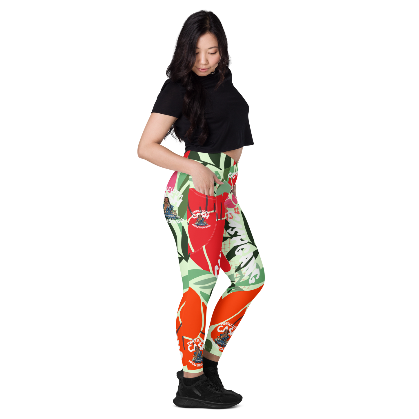 Spring Flowers WLOC WLOB Crossover leggings with pockets