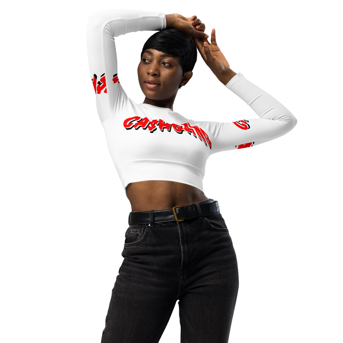 CA$HGANG long-sleeve crop top RED/WHT/BLK