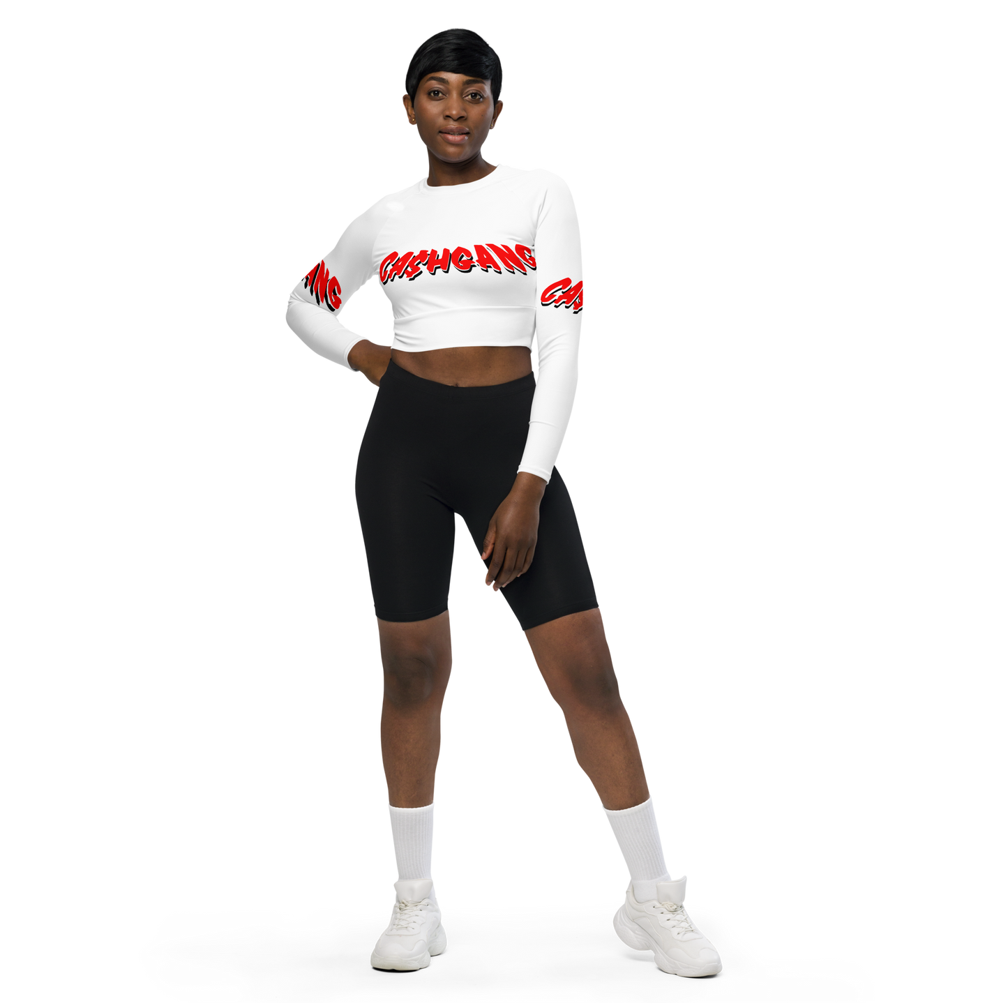 CA$HGANG long-sleeve crop top RED/WHT/BLK
