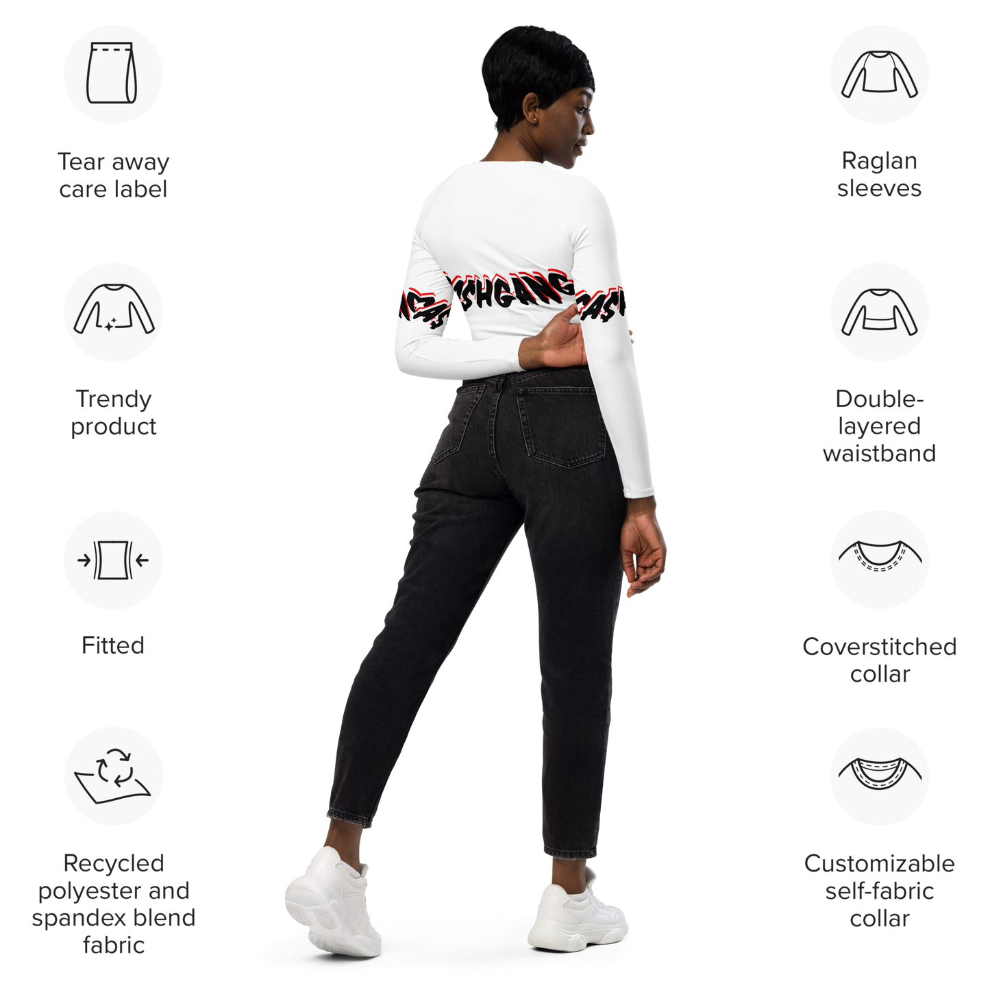 CA$HGANG long-sleeve crop top WHT/RED/BLK