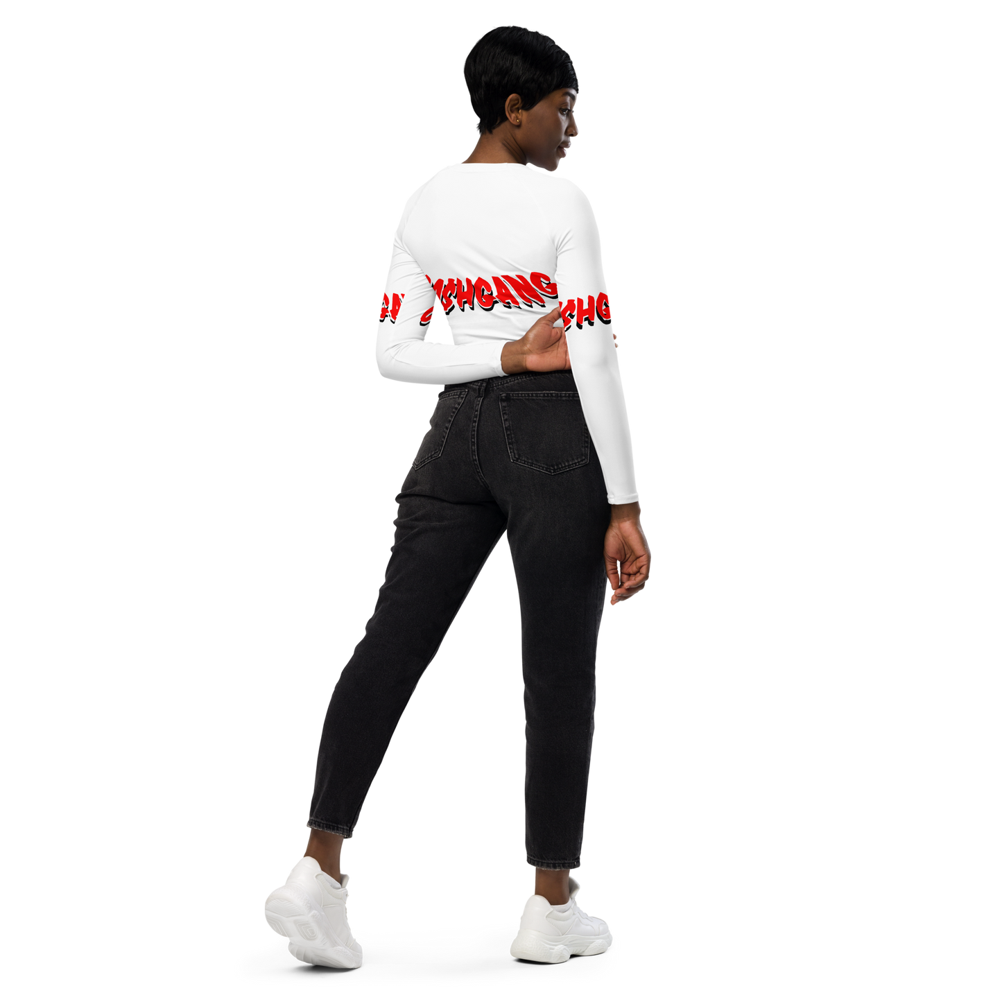 CA$HGANG long-sleeve crop top RED/WHT/BLK