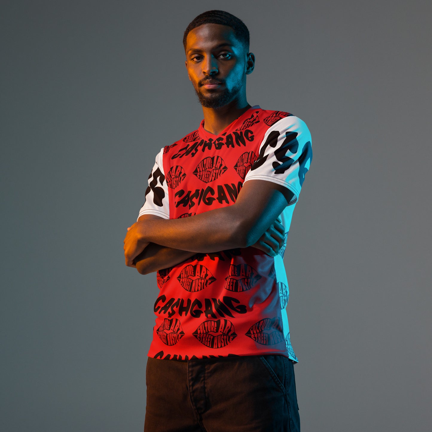 C.A.S.H Red/Wht/Blk Lips unisex sports jersey