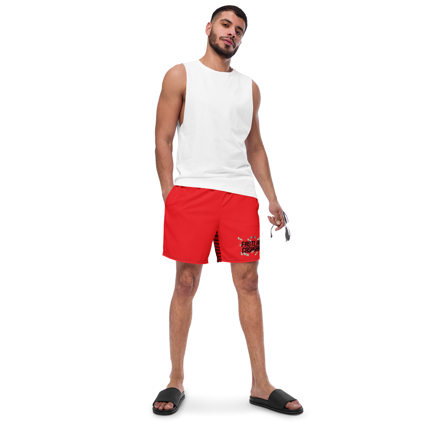Bright Red/Blk C$G Men's swim trunks